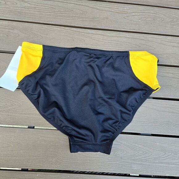TYR The Finals Swerve Gold/black Splice Racer Briefs, Men Boy Size 28, NEW - Picture 2 of 3